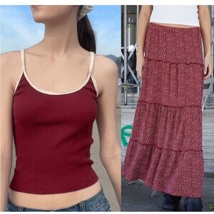 Brandy Melville Burgundy & Ivory Beyonca Lace Tank & Burgundy Floral Izzy Skirt